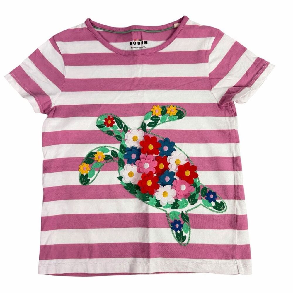 MIni Boden Floral Turtle size 7-8 Short Sleeve T-shirt